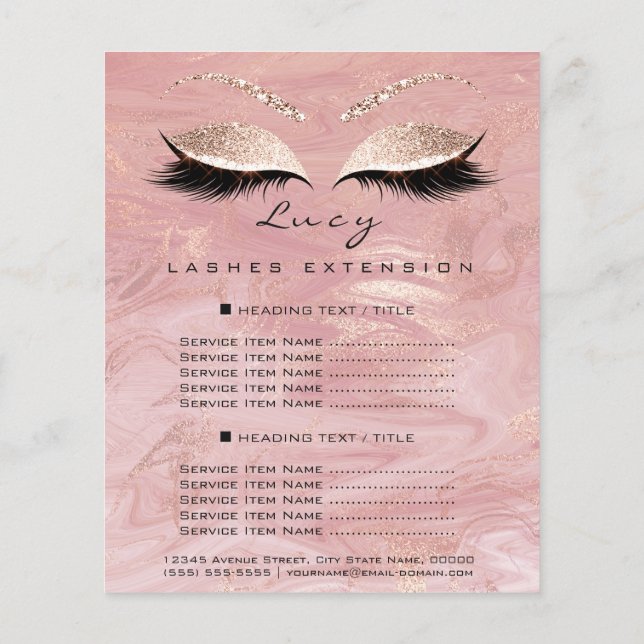 Flyer Makeup Artist Beauty Lash Glitter Price List Marbl (Verso)