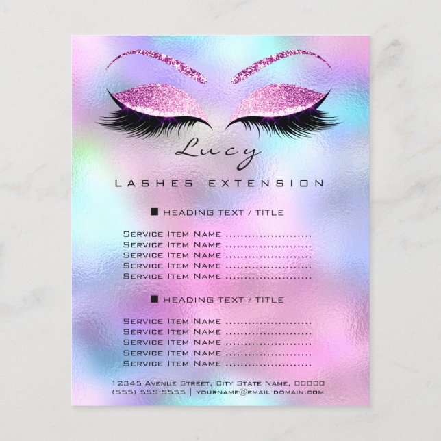 Flyer Makeup Artist Beauty Lash Glitter Price List Ombre (Verso)