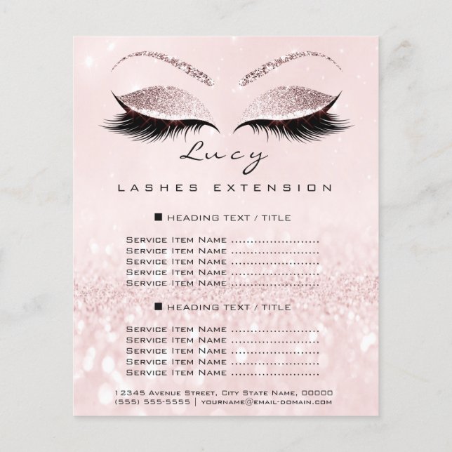 Flyer Makeup Artist Beauty Lash Glitter Price List Pink (Verso)