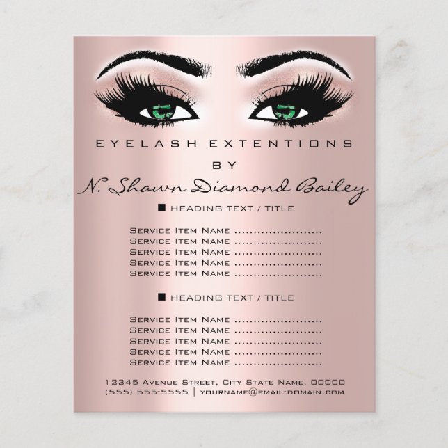Flyer Makeup Artist Beauty Salon Lash Rosa Green Eyes (Frente)