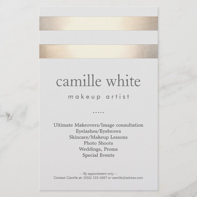 Flyer Makeup Artist Dourado Stripes Na moda Salon (Frente)