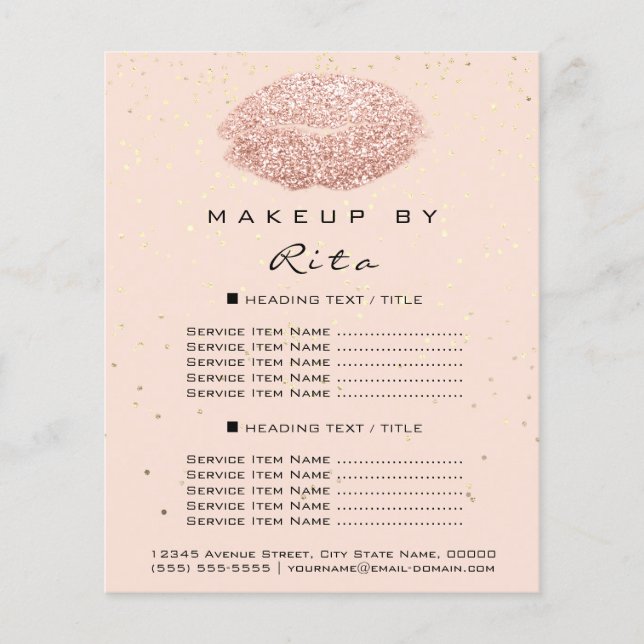 Flyer Makeup Artist Glitter Dourado Confetti Price List  (Frente)