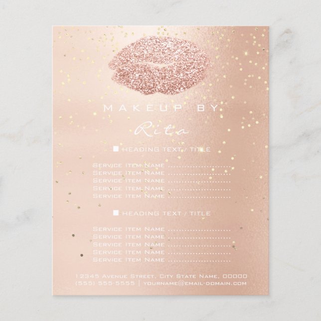 Flyer Makeup Artist Glitter Dourado Confetti Price List  (Frente)