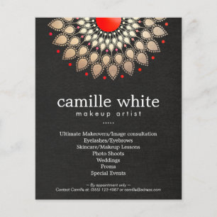 Flyer Makeup Artist Gold and Red Motif Black Linen Look