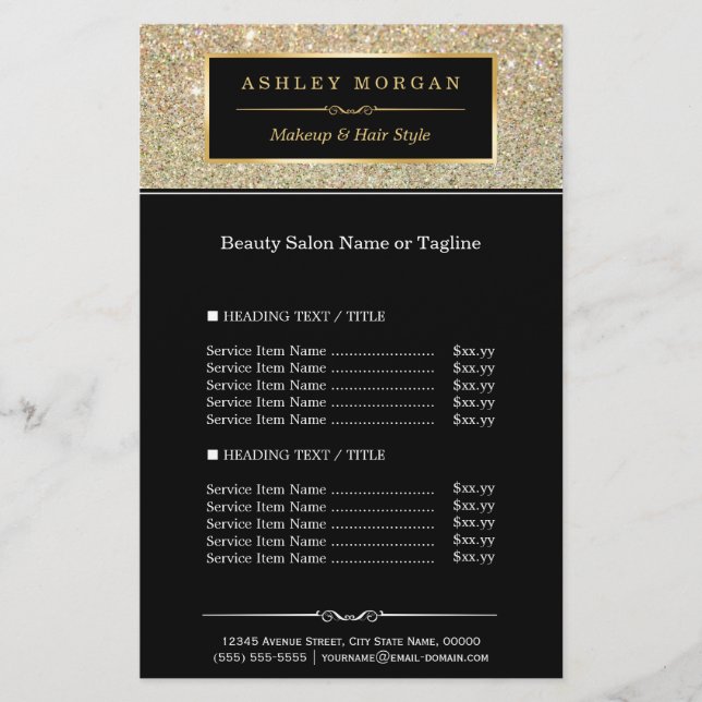 Flyer Makeup Artist Hair Stylist Glamor Dourado (Frente)