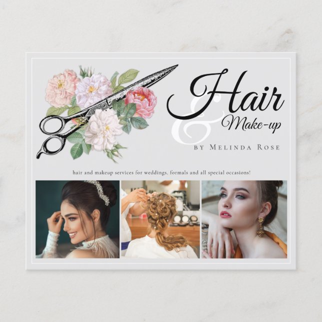 Flyer Makeup Artist Hairstylist Cinza Profissional Flora (Frente)