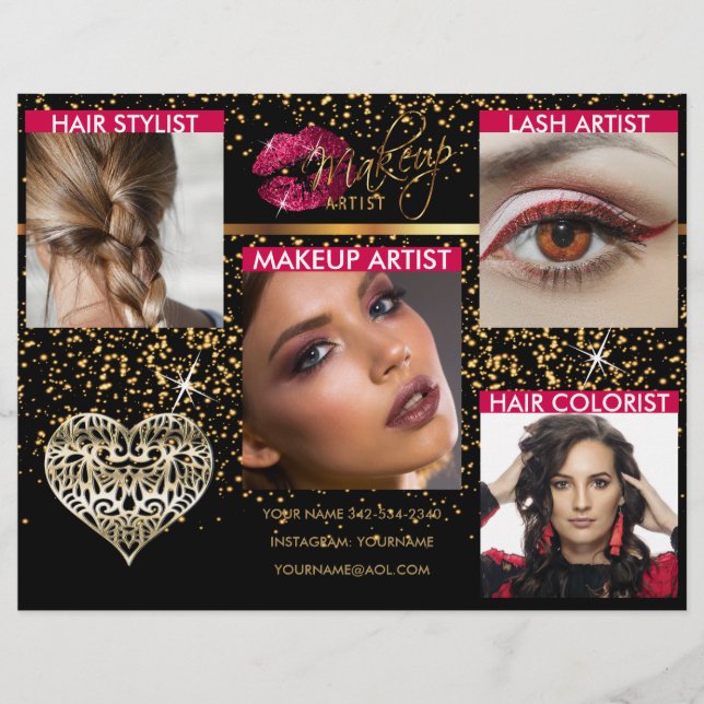 Flyer Makeup Artist Hot Pink Lábios em Preto (Frente)