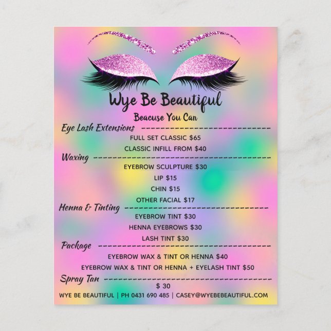 Flyer Makeup Artist Lash Glitter List Hairdresser (Verso)
