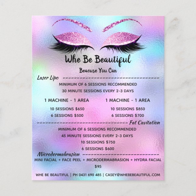 Flyer Makeup Artist Lash Glitter Price List Fuchsia (Frente)