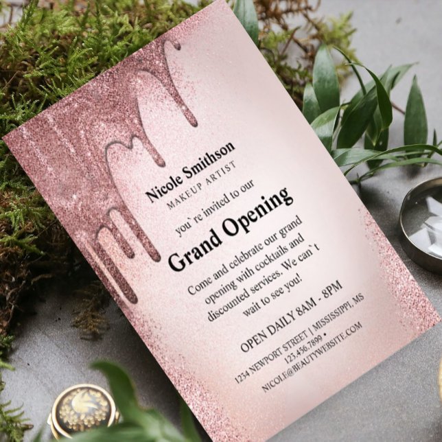 Flyer Makeup Artist Rosa Dourado Glitter Glam Grand Open (Makeup Artist Rose Gold Glitter Glam Grand Opening #makeupartist #rosegoldglitter #rosegolddripping)