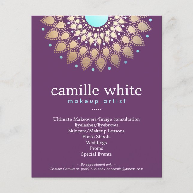Flyer Makeup Artista Elegante Ornamentado Dourado Motif  (Frente)