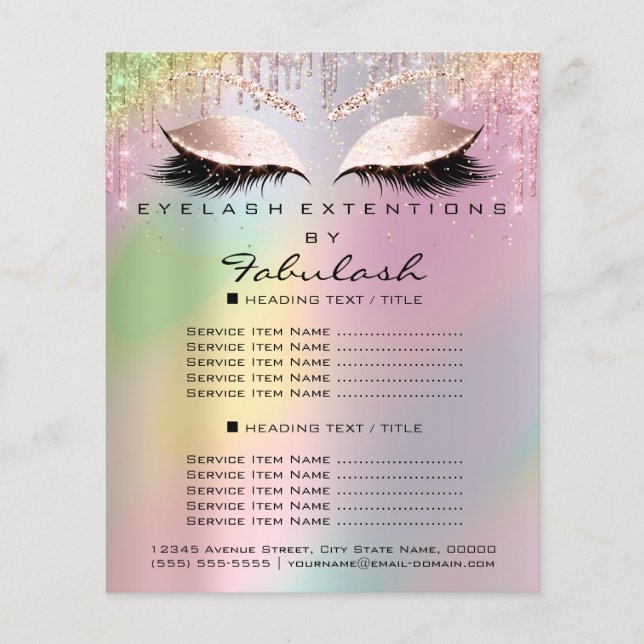 Flyer Makeup Beauty Glitter Price List Hológrafo (Frente)