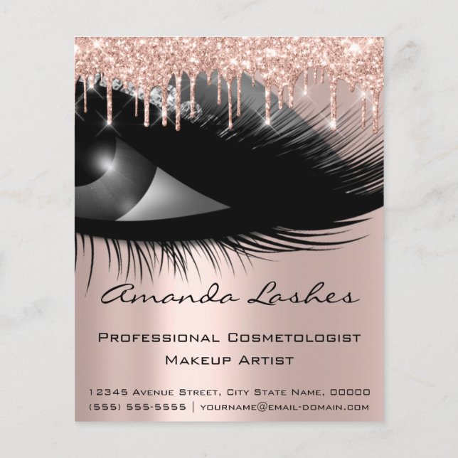 Flyer Makeup Beauty Salon Pink Glitter Drives Cinza (Verso)
