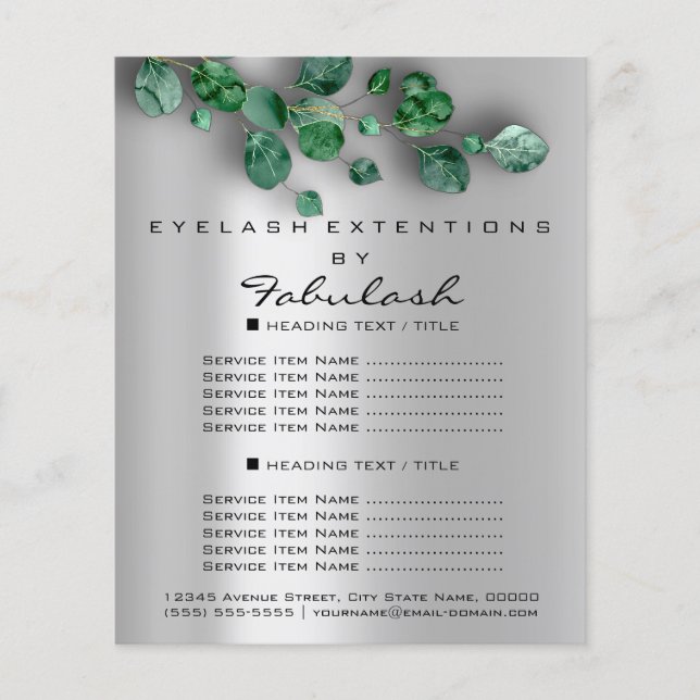 Flyer Makeup Beauty Salon Silver Woodland Eucalyptus (Frente)
