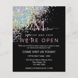 Flyer Makeup Elegant Holographic Rose Gold Glitter Black