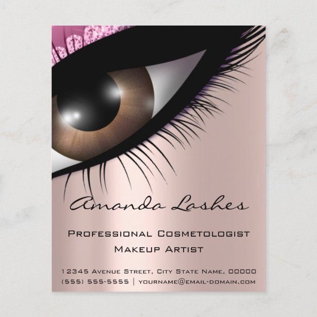 Flyer Makeup Eyelashes Beauty Salon Pink Rose Diamond (Verso)