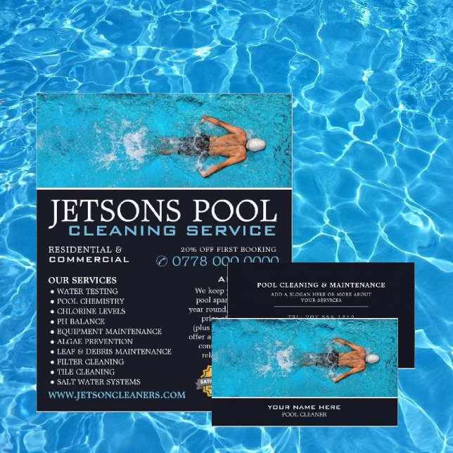 Flyer Male Swimmer, Swimming Pool Cleaning Advertising (Criador carregado)