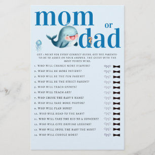 Flyer Mamãe ou Pai adivinha Chá de fraldas jogo engraçad