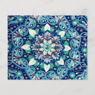 Flyer Mandala de arte de pontos azuis