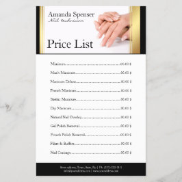 Flyer Manicure Nail Salon Price List Black & Dourado Fly