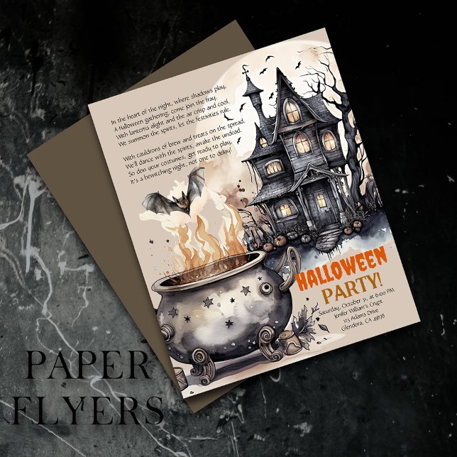 Flyer Mansão Assombrada | Convite Wicked Cauldron Poem (Elevate your upcoming event with uniquely designed Halloween invitations featuring a spooky poem!)