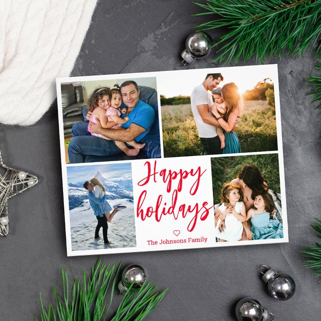 Flyer manuscrito vermelho feliz em feriados 4 fotos cola (Criador carregado)