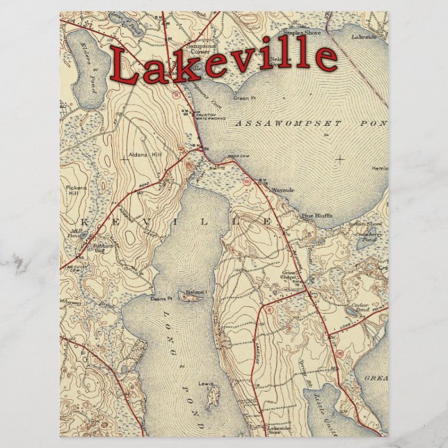 Flyer Mapa Antigo de Lakeville Massachusetts (Frente)