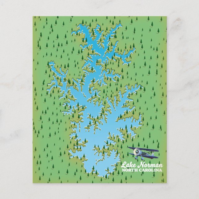 Flyer Mapa antigo do Lago Norman Carolina do Sul (Frente)