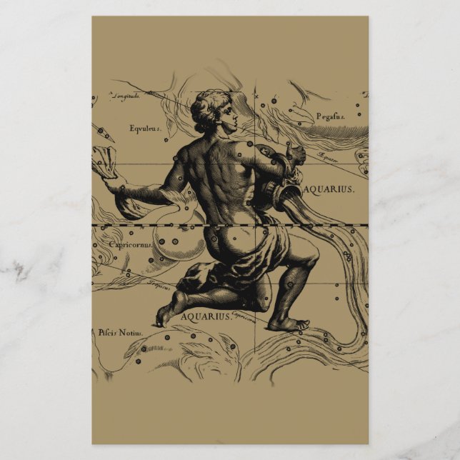 Flyer Mapa de Constelação de Aquário Hevelius 1690 em Ta (Frente)