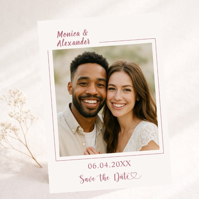 Flyer Marfim rosa ouro foto casamento Save the Date (Criador carregado)