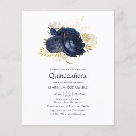 Flyer Marinho Azul e Rosa Quinceañera, Dourado,