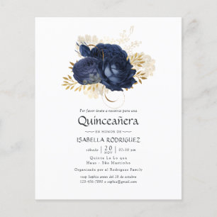 Flyer Marinho Azul e Rosa Quinceañera, Dourado,