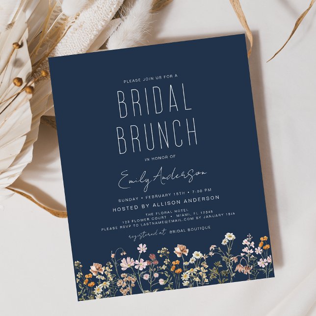 Flyer Marinho Blue Boho Wildflower Bridal BrunChá (Criador carregado)