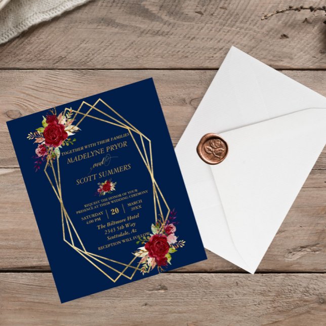 Flyer Marinho Burgundy Blush Dourado Quadro de Casamento (Criador carregado)