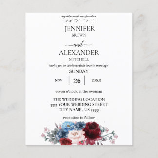 Flyer Marinho de Orçamento Casamento Floral Azul, Branco