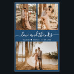 Flyer Marinho De Orçamento Foto Colagem Casamento Obriga<br><div class="desc">Orçamento, Elegante, Moderno, Casamento à Mão (3) Colagem de Fotografias Obrigado A Personalizar barato com baixo orçamento. ***POR FAVOR, NOTE! *** ROLE PARA BAIXO PARA OBTER MAIS INFORMAÇÕES! *** Na moda obrigado de casamento você modelo com três fotos na frente e uma foto na parte traseira. Com o texto "Amor...</div>