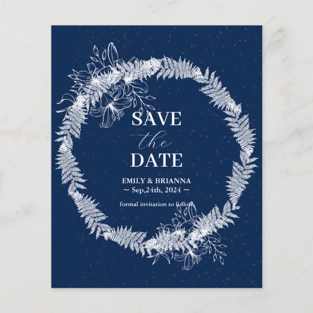 Flyer Marinho Elegante Clássico Casamento Azul Salve a D (Frente)