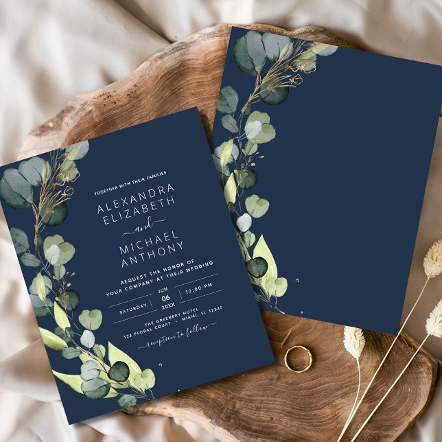 Flyer Marinho Eucalyptus Blue Greenery Casamento (Criador carregado)