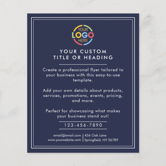 Flyer Marinho moderno simples Promocional azul Logotipo  (Frente)