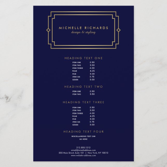 Flyer Marinho profissional de Deco de Arte Elegante/Dour (Frente)