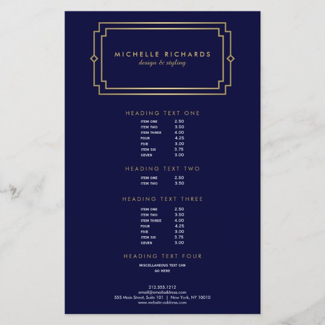 Flyer Marinho profissional de Deco de Arte Elegante/Dour (Frente)