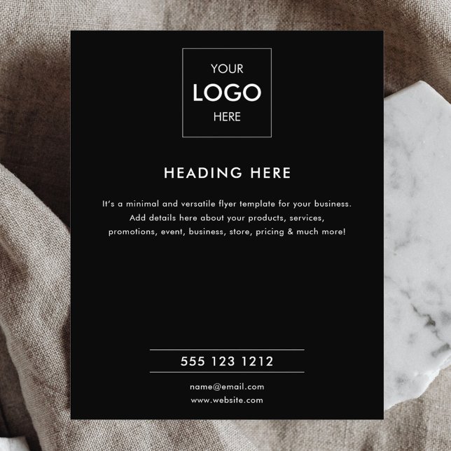 Flyer Marketing comercial preto mínimo para logotipos (Criador carregado)