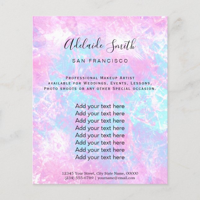 Flyer mármore azul-rosa púrpura (Frente)