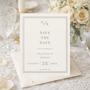 Flyer Marque data de casamento monogramada em marfim e t