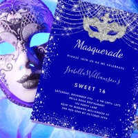 Mascarada azul real Sweet 16 convite orçamental