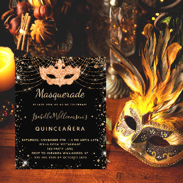 Flyer Mascarada negro Quinceanera convite orçamental