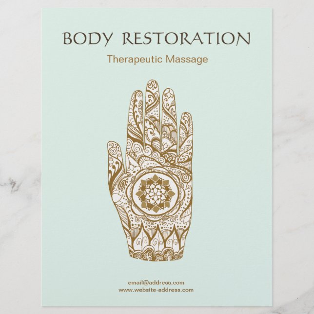 Flyer Massage Therapist Henna Hand Lotus (Frente)