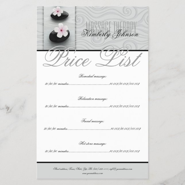 Flyer Massage Therapy Relaxation Spa Center Price List (Frente)