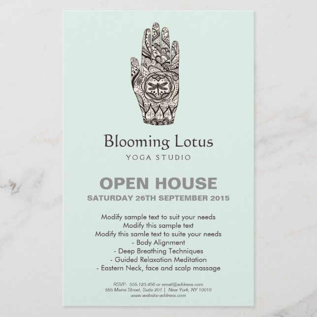 Flyer Massagem Terapista Henna Dragonfly Tattoo Mão (Frente)