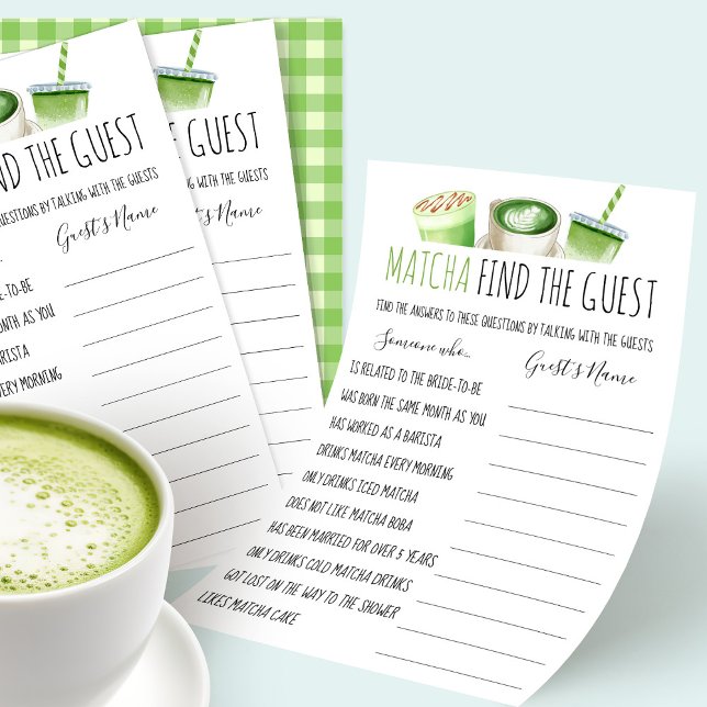 Flyer Matcha Bridal Shower Game Find The Guest Card (Criador carregado)